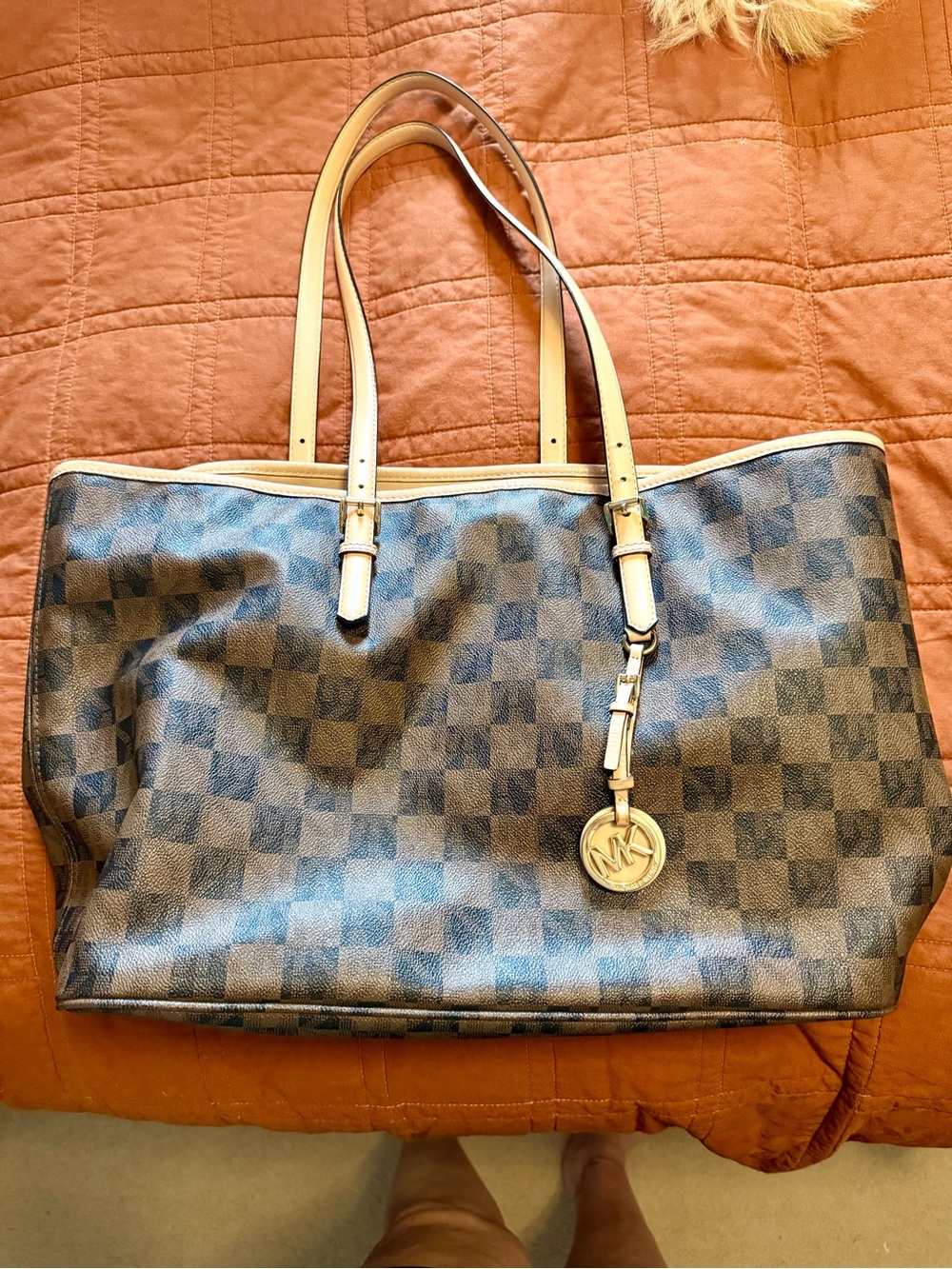 Michael Kors Brown Checkered Tote Bag